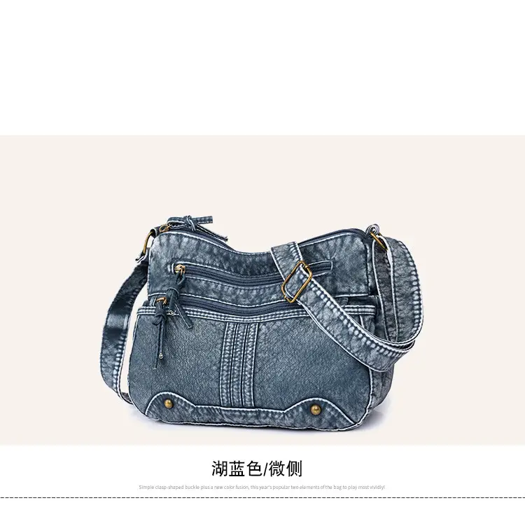 Women's Denim Crossbody Bag Large Capacity Washable Leather — feature 27