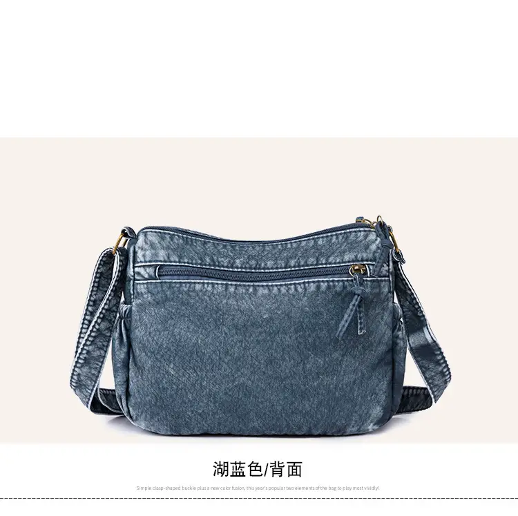 Women's Denim Crossbody Bag Large Capacity Washable Leather — feature 29