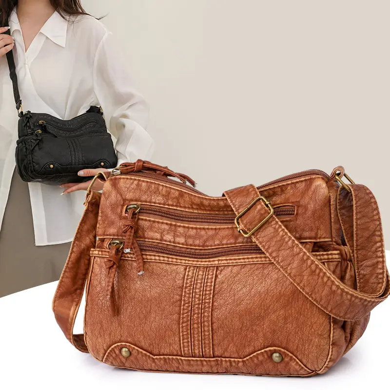 Women's Denim Crossbody Bag Large Capacity Washable Leather - Image 2