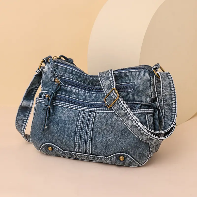 Women's Denim Crossbody Bag Large Capacity Washable Leather - Image 4