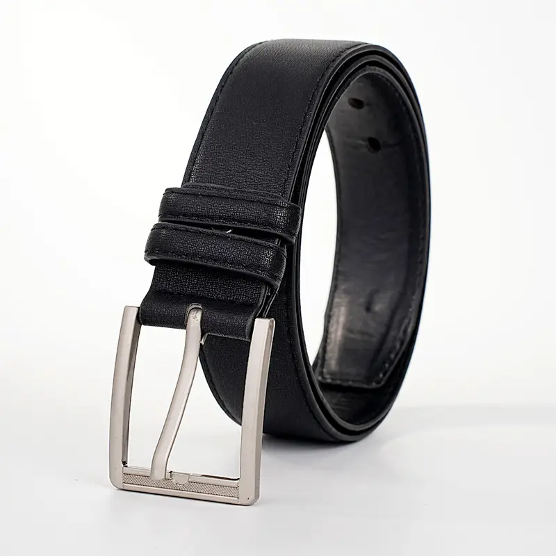 Men's Faux Leather Belt Black Brown Silver Buckle