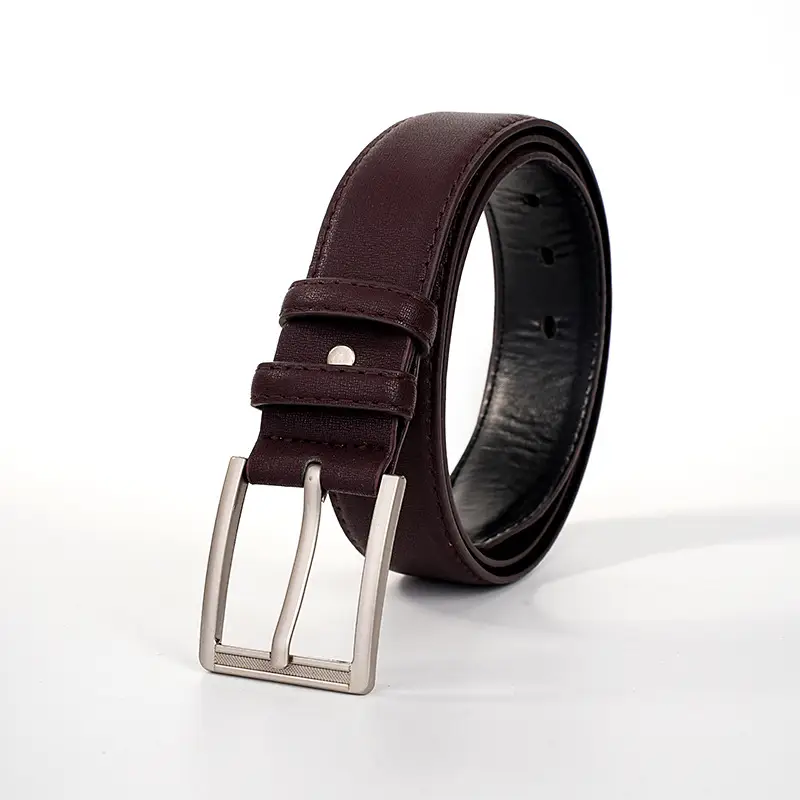 Men's Faux Leather Belt Black Brown Silver Buckle β feature 6