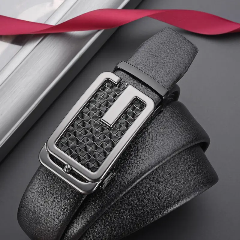 Men Black Leather Belt with G Buckle - Image 2