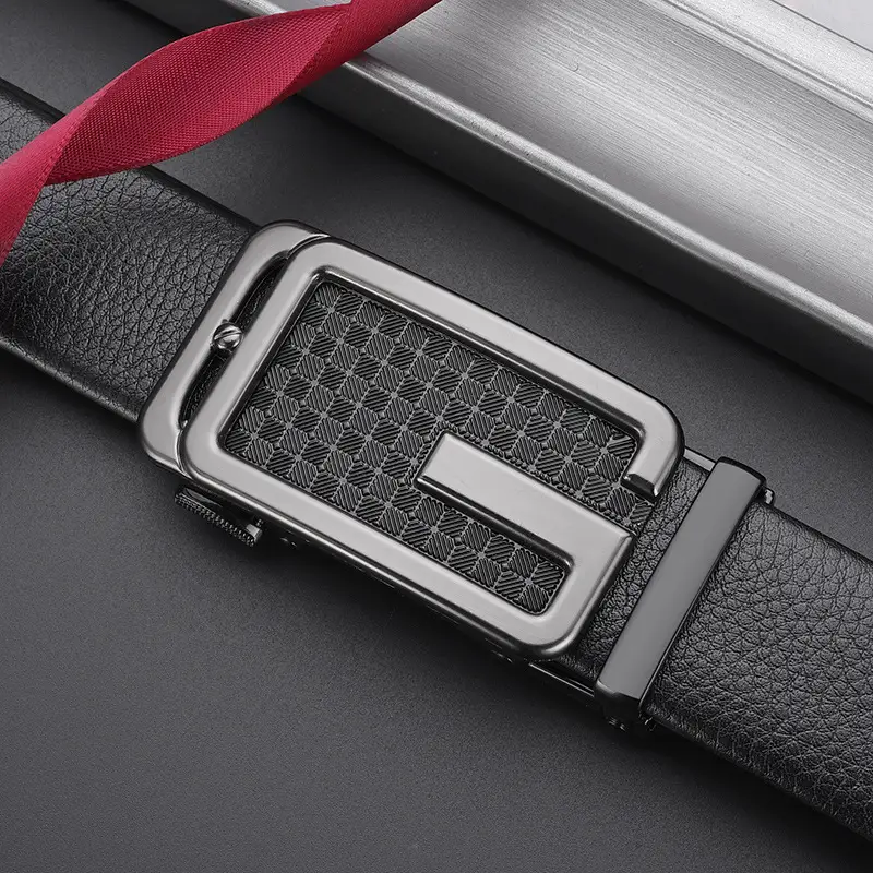 Men Black Leather Belt with G Buckle - Image 3