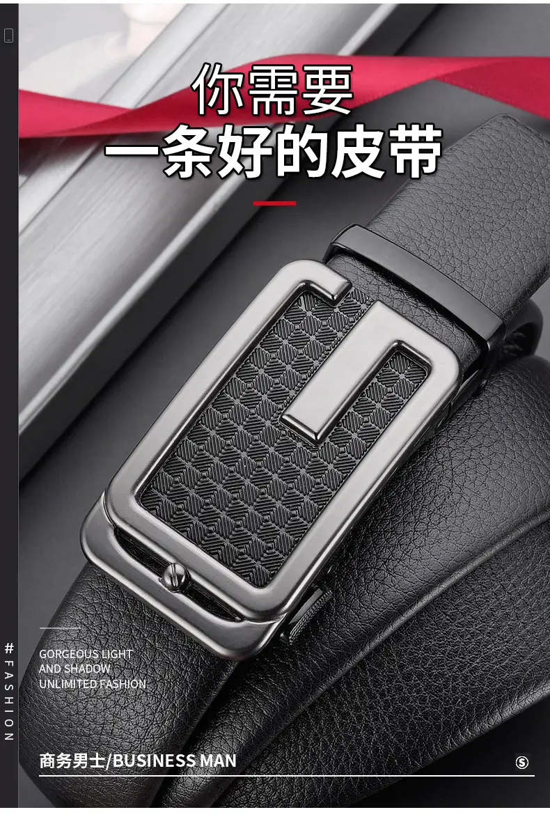 Men Black Leather Belt with G Buckle — feature 14