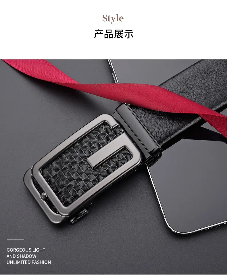 Men Black Leather Belt with G Buckle — feature 21
