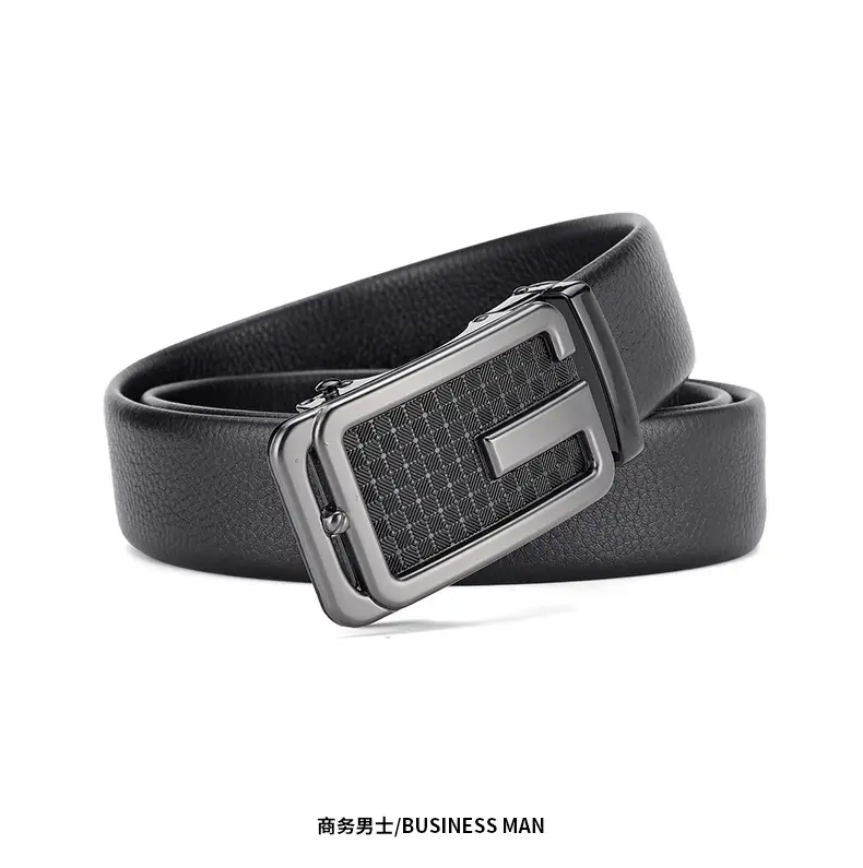 Men Black Leather Belt with G Buckle — feature 22