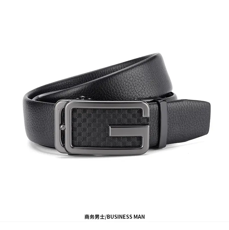 Men Black Leather Belt with G Buckle — feature 23