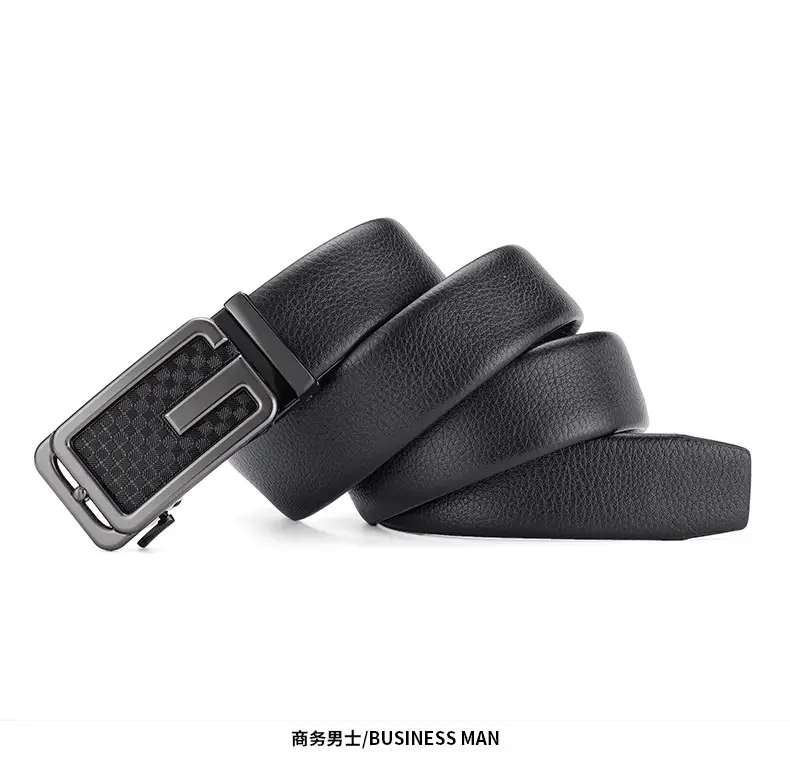Men Black Leather Belt with G Buckle — feature 24