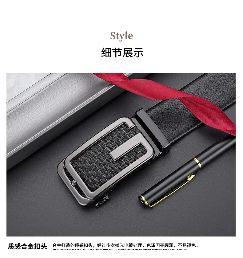 Men Black Leather Belt with G Buckle — feature 25