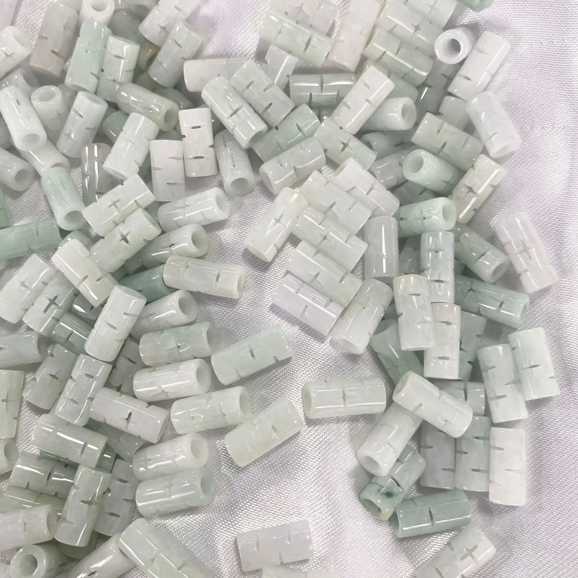 Green Cross Carved Jade Pipe Beads Wholesale - Image 4