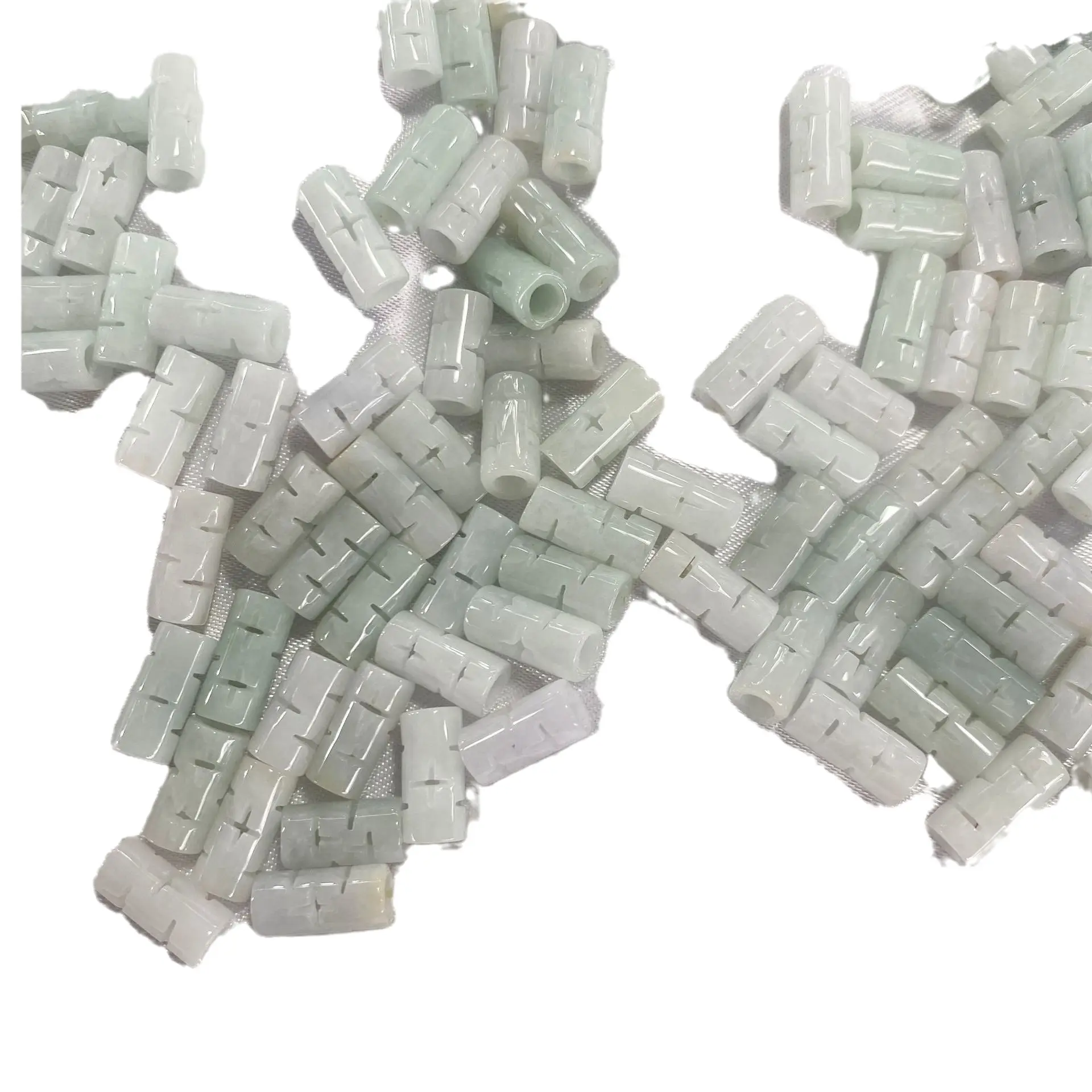 Green Cross Carved Jade Pipe Beads Wholesale - Image 6