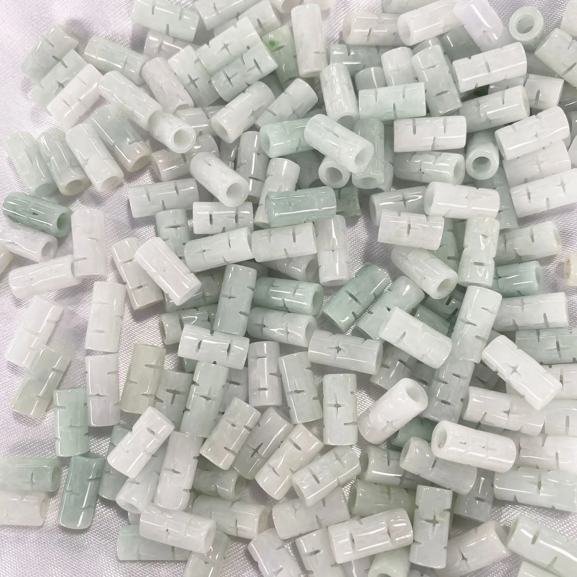 Green Cross Carved Jade Pipe Beads Wholesale — feature 1