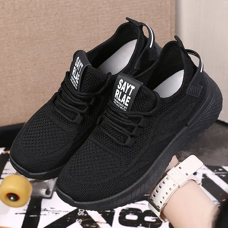 Women's Cream Flyknitted Sports Shoes Lightweight Mesh Non-Slip - Image 5