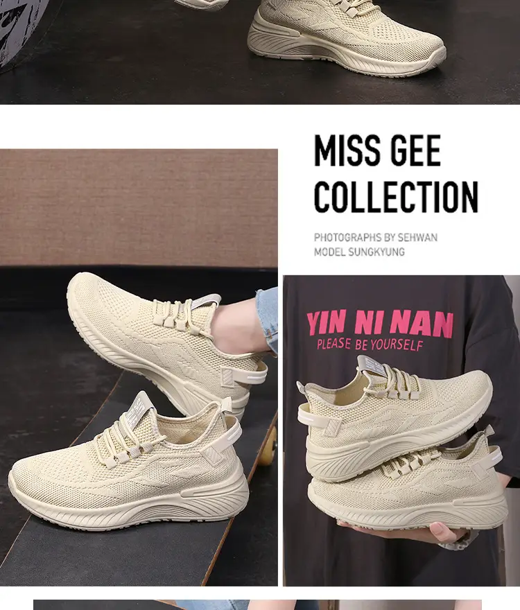 Women's Cream Flyknitted Sports Shoes Lightweight Mesh Non-Slip — feature 18