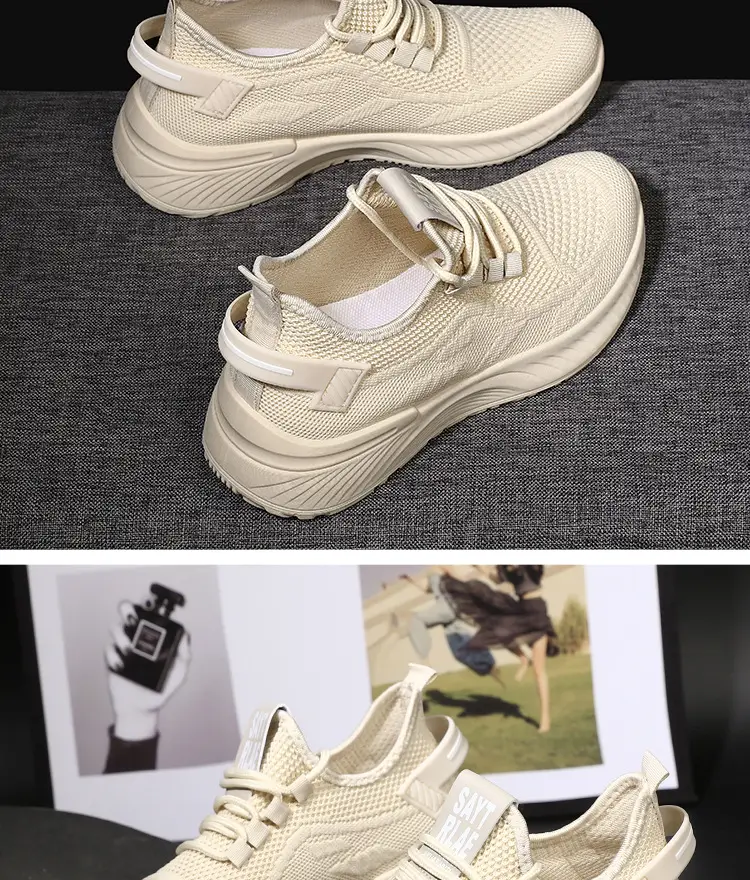 Women's Cream Flyknitted Sports Shoes Lightweight Mesh Non-Slip — feature 20