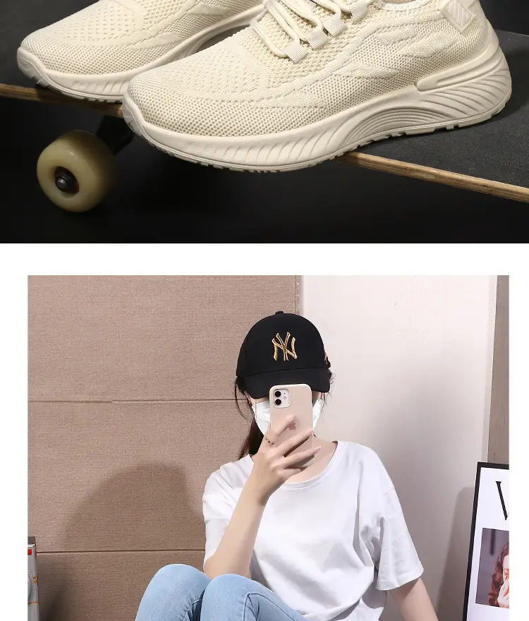 Women's Cream Flyknitted Sports Shoes Lightweight Mesh Non-Slip — feature 21