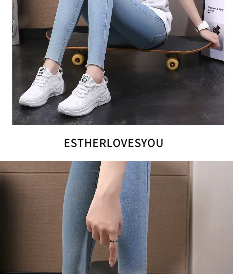 Women's Cream Flyknitted Sports Shoes Lightweight Mesh Non-Slip — feature 22