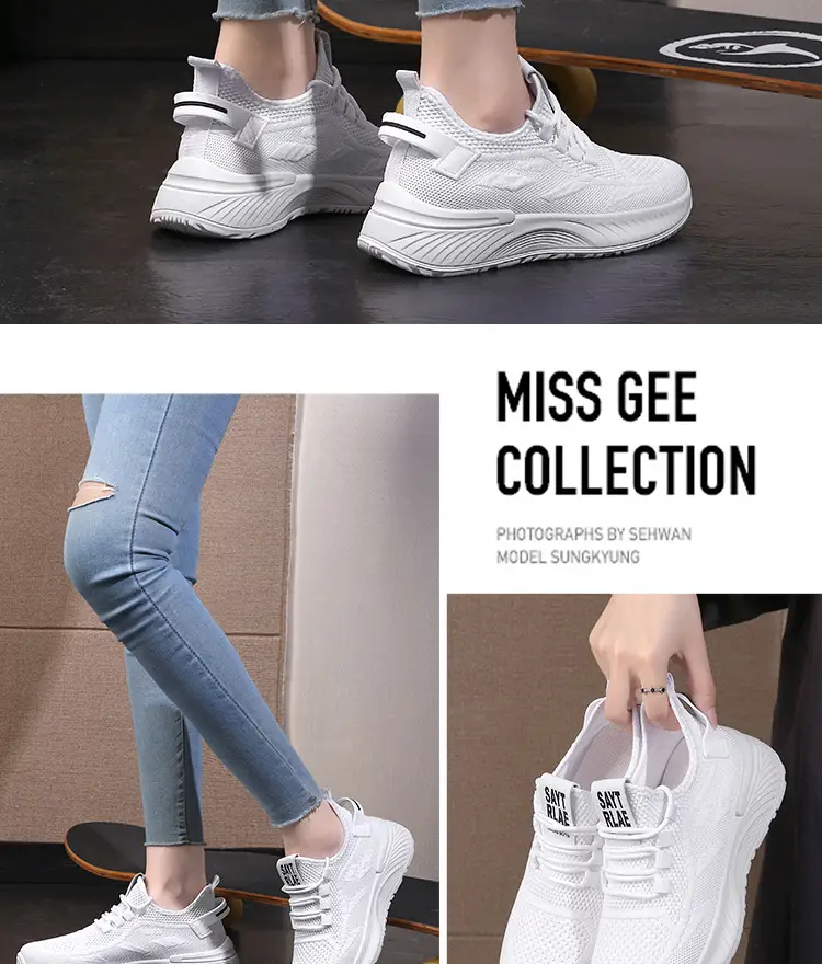 Women's Cream Flyknitted Sports Shoes Lightweight Mesh Non-Slip — feature 23
