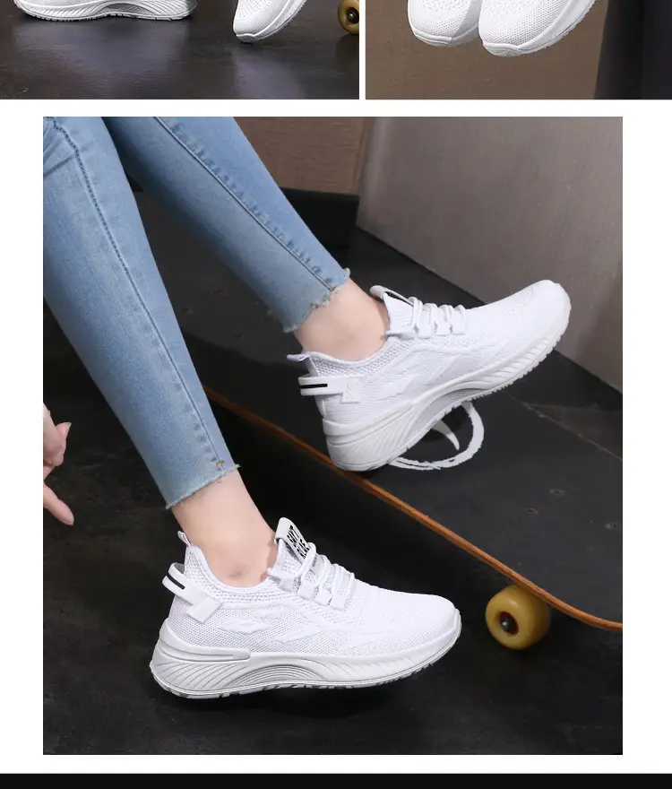 Women's Cream Flyknitted Sports Shoes Lightweight Mesh Non-Slip — feature 24