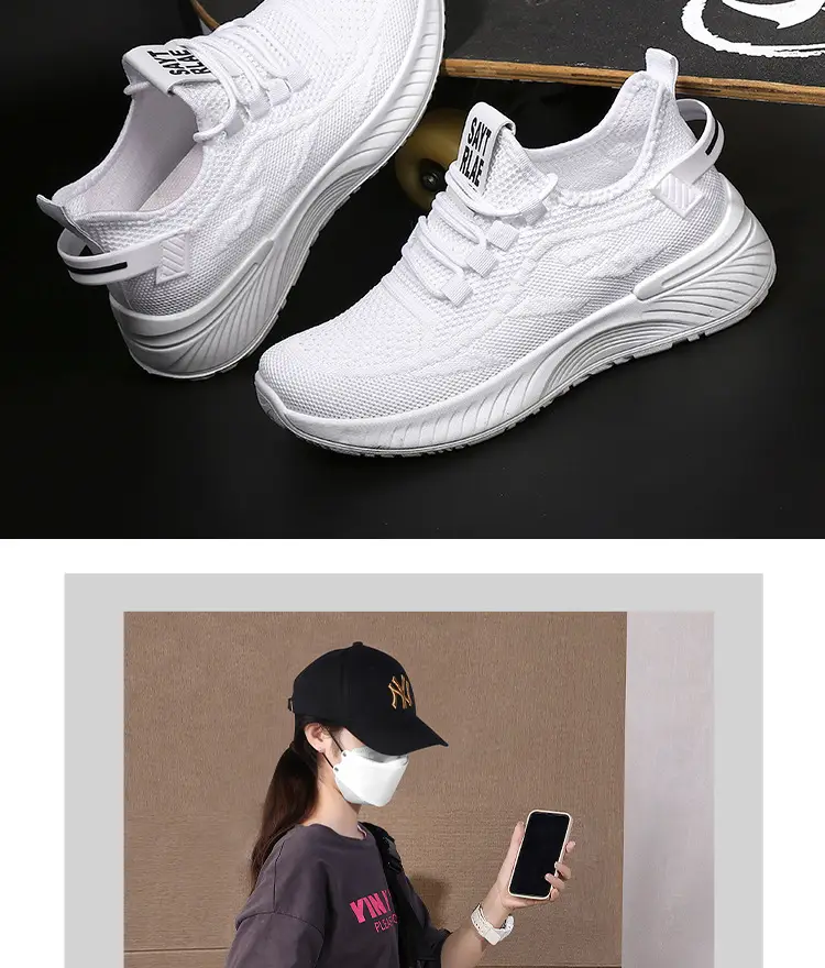 Women's Cream Flyknitted Sports Shoes Lightweight Mesh Non-Slip — feature 26