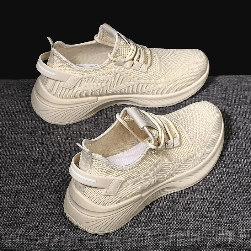 Women's Cream Flyknitted Sports Shoes Lightweight Mesh Non-Slip - Image 2