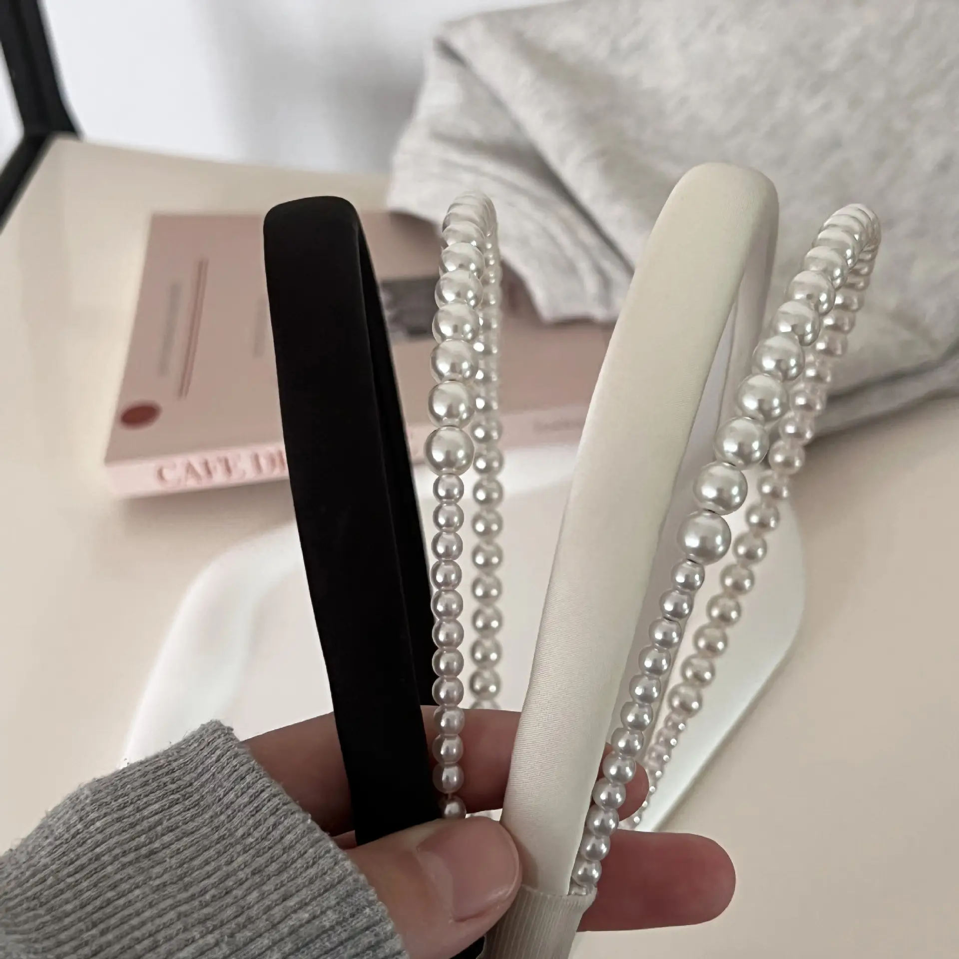 Narrow Pearl Hair Hoop Light Luxury Satin Elegant - Image 4