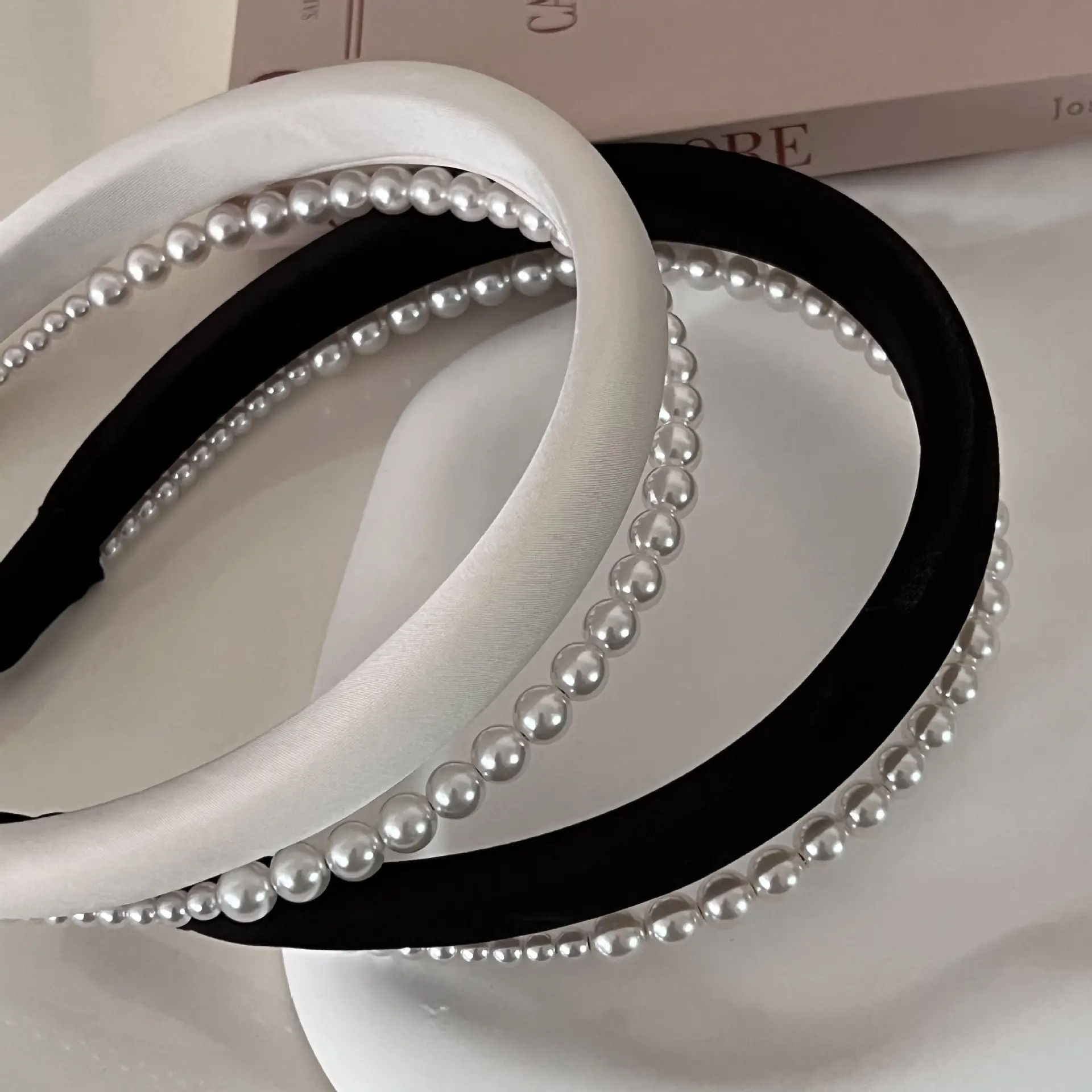Narrow Pearl Hair Hoop Light Luxury Satin Elegant - Image 5