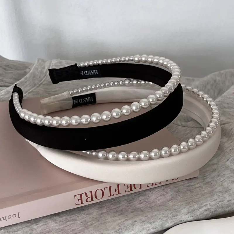 Narrow Pearl Hair Hoop Light Luxury Satin Elegant — feature 18
