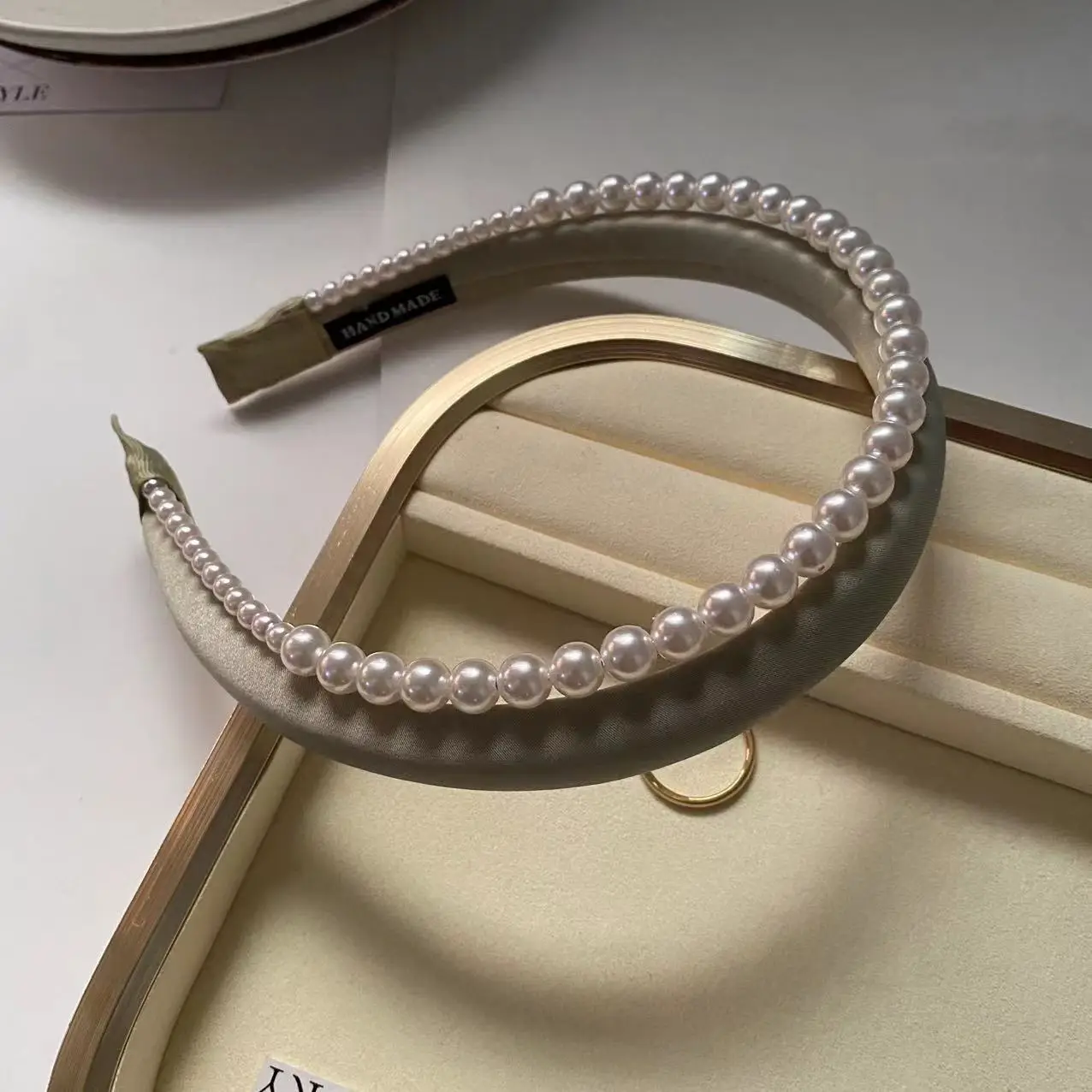 Narrow Pearl Hair Hoop Light Luxury Satin Elegant — feature 21