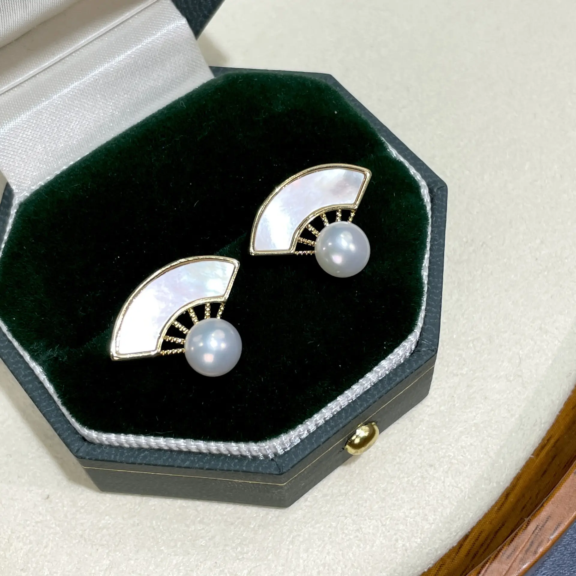 925 Sterling Pearl Fan Earrings Women Elegant Cross Border
