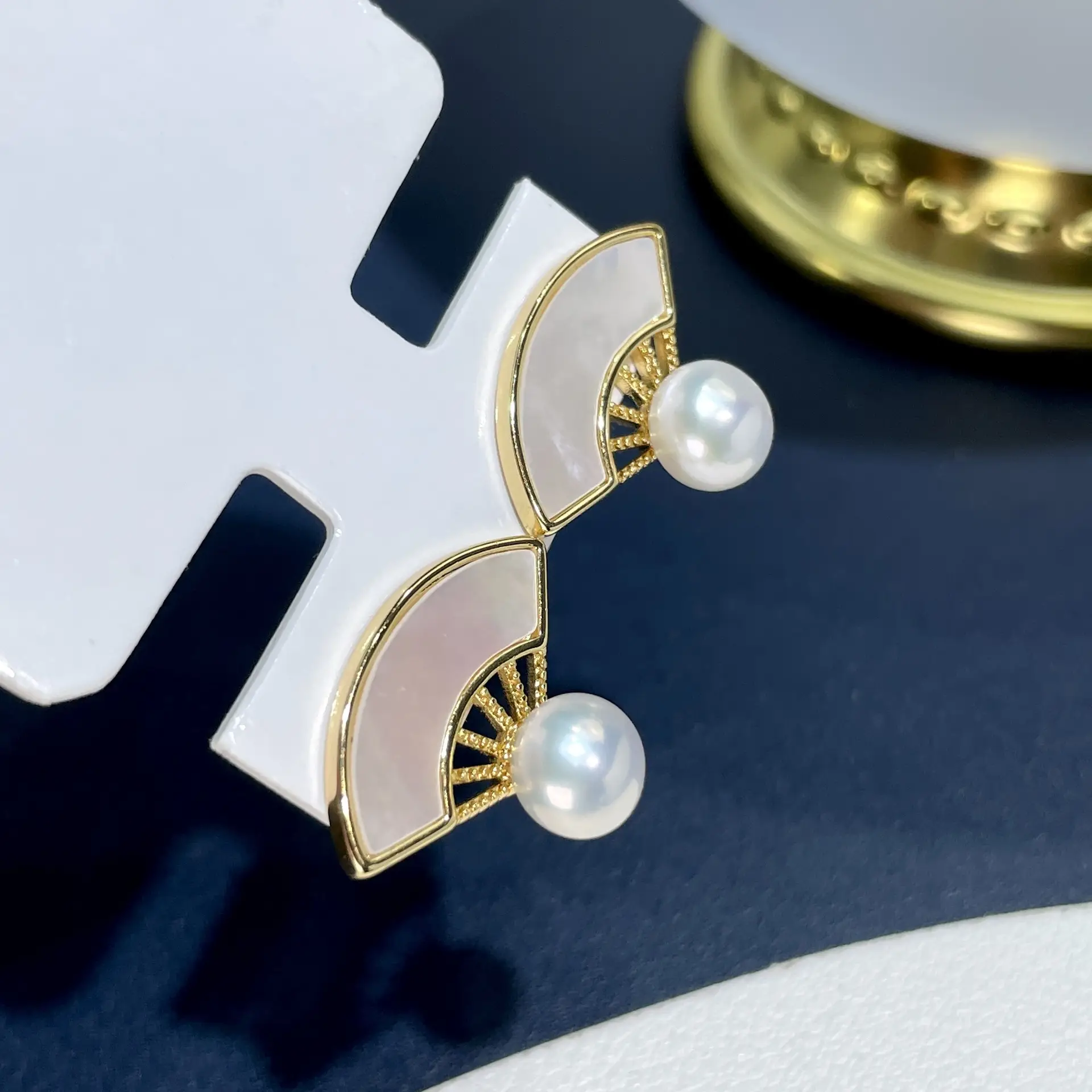 925 Sterling Pearl Fan Earrings Women Elegant Cross Border