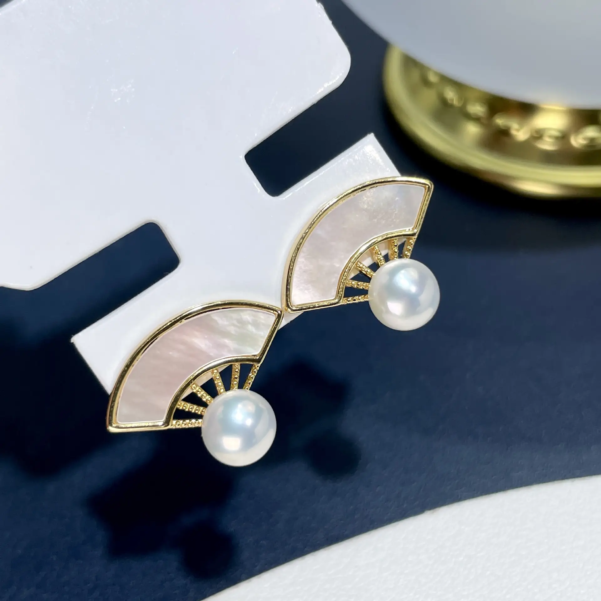 925 Sterling Pearl Fan Earrings Women Elegant Cross Border — feature 5