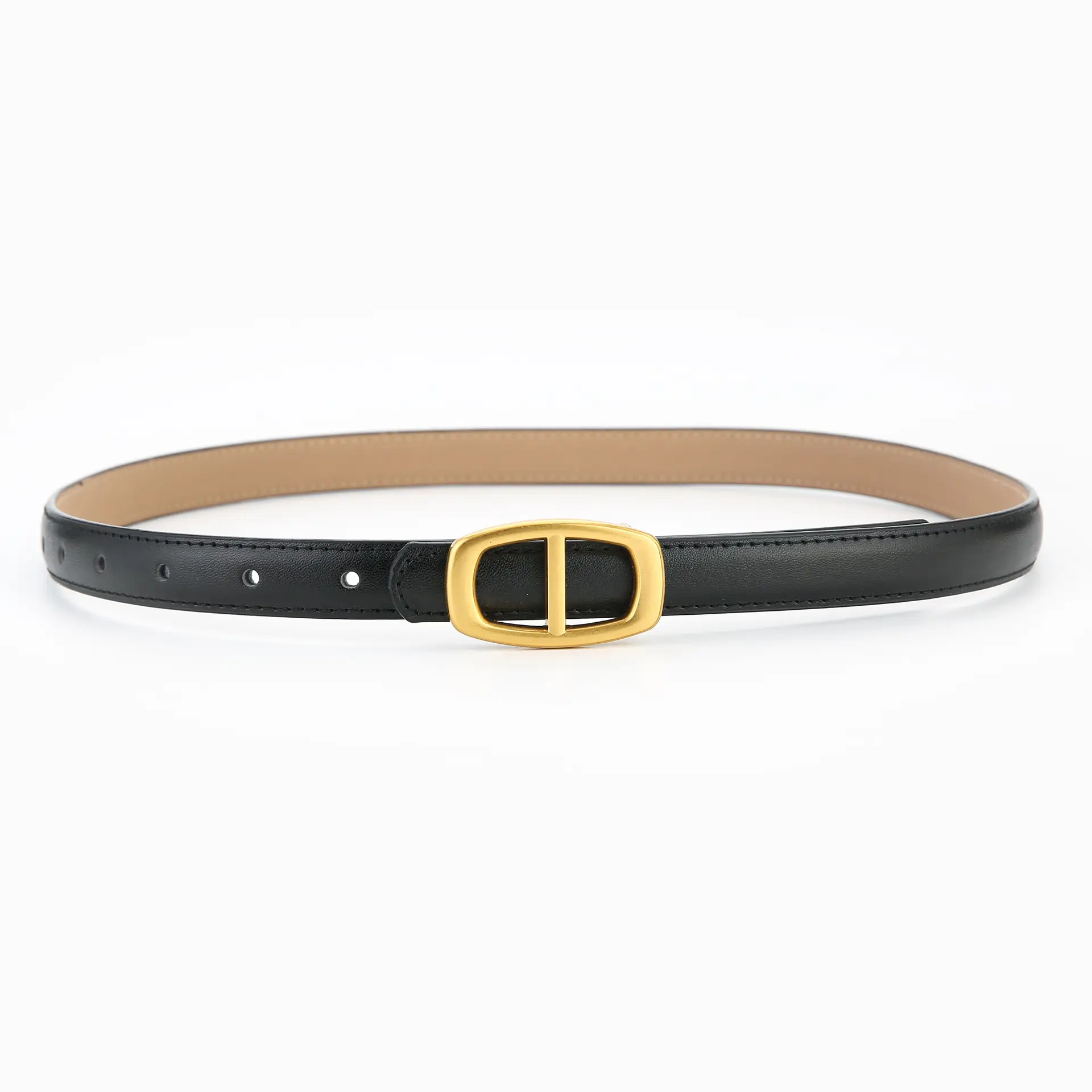 Women's Brown Genuine Leather Belt with Gold Buckle - Image 10