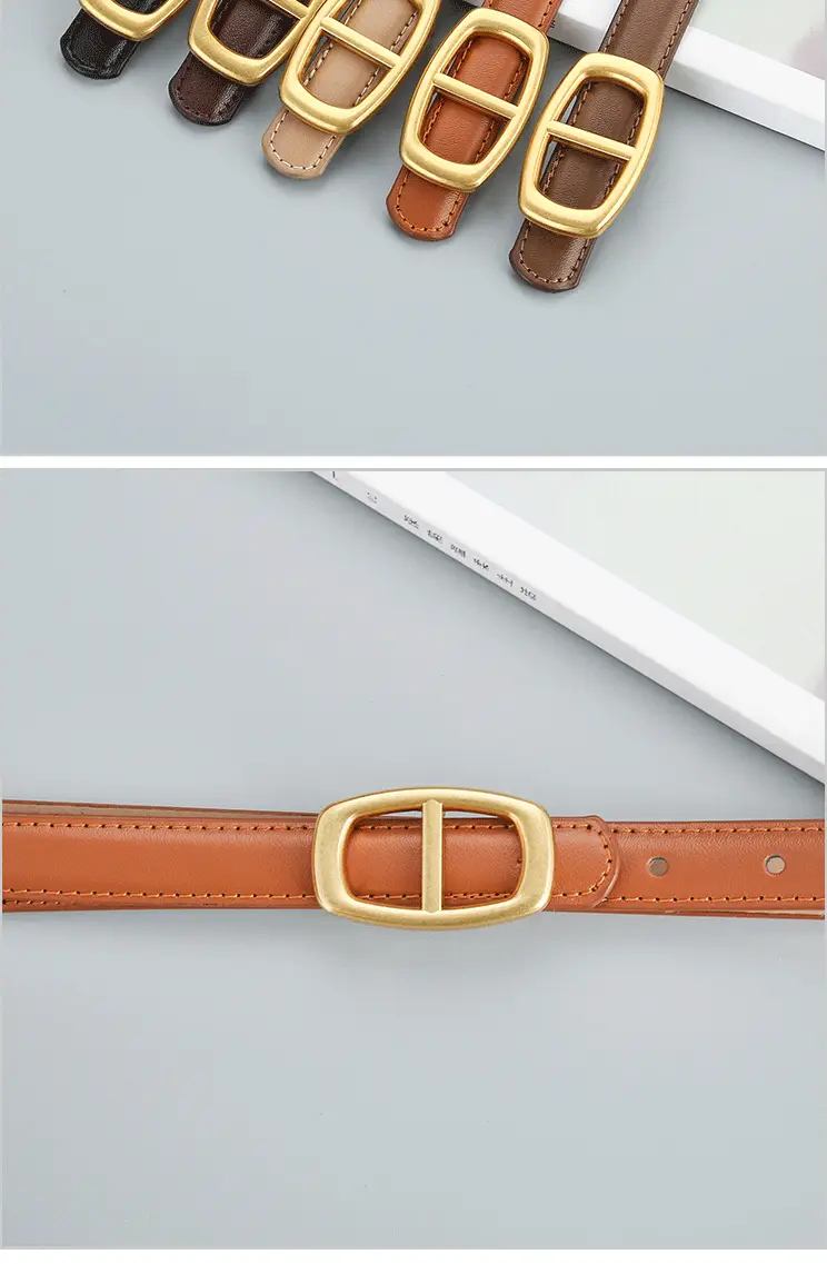 Women's Brown Genuine Leather Belt with Gold Buckle β feature 11