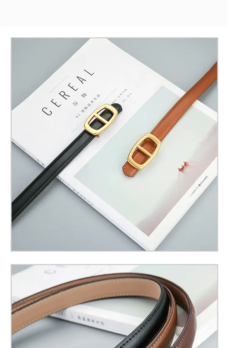 Women's Brown Genuine Leather Belt with Gold Buckle β feature 4