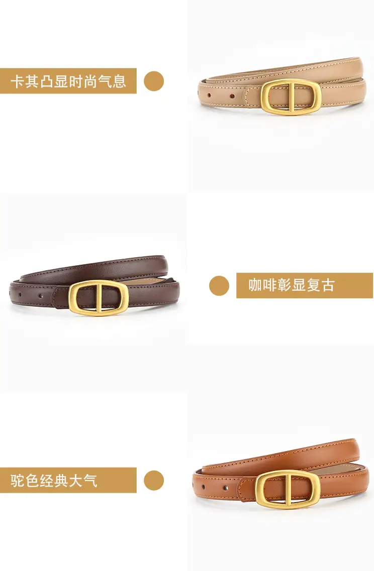 Women's Brown Genuine Leather Belt with Gold Buckle β feature 7