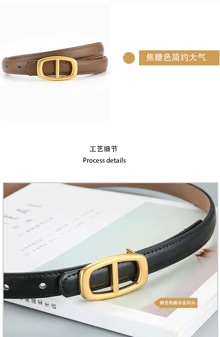 Women's Brown Genuine Leather Belt with Gold Buckle β feature 8