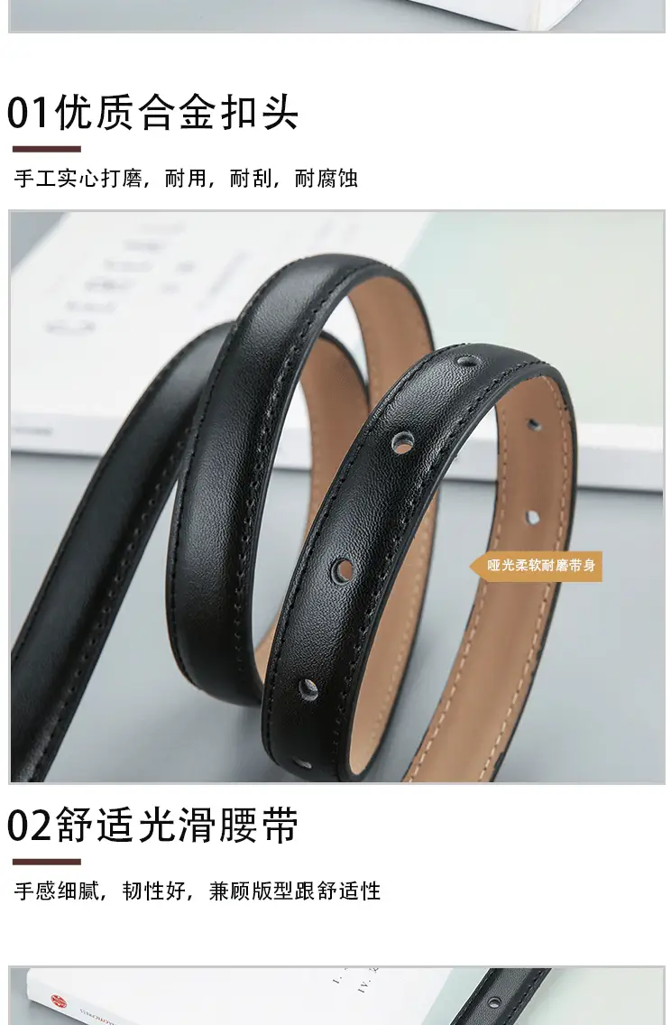 Women's Brown Genuine Leather Belt with Gold Buckle β feature 9