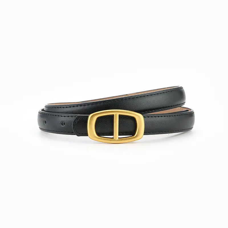 Women's Brown Genuine Leather Belt with Gold Buckle