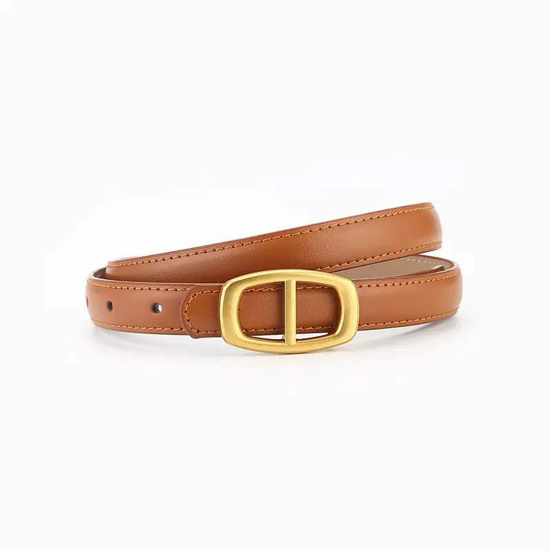 Women's Brown Genuine Leather Belt with Gold Buckle - Image 2
