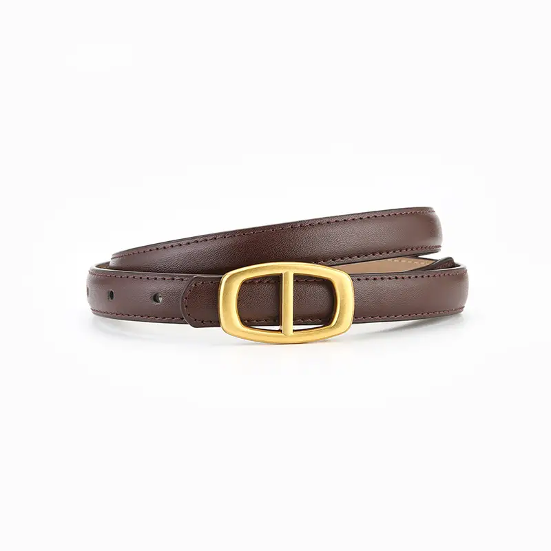 Women's Brown Genuine Leather Belt with Gold Buckle - Image 3
