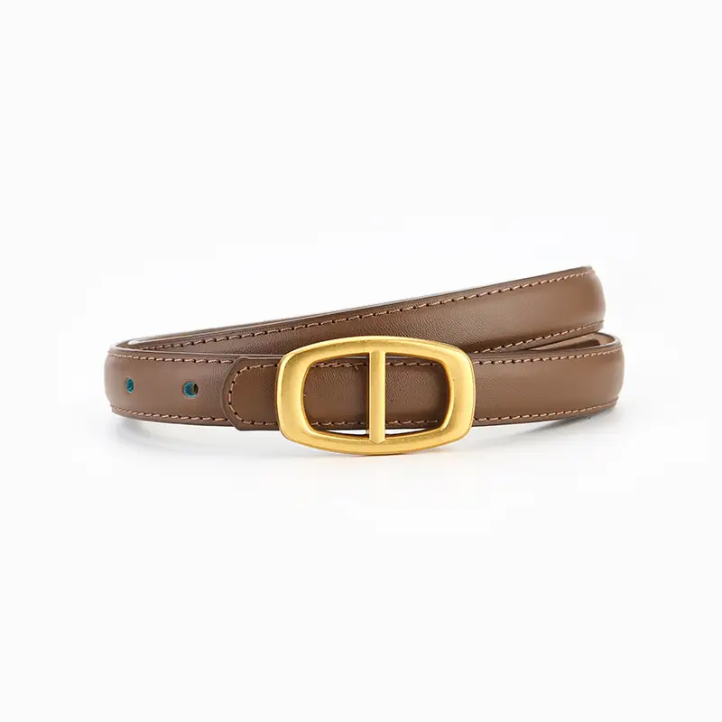 Women's Brown Genuine Leather Belt with Gold Buckle - Image 4