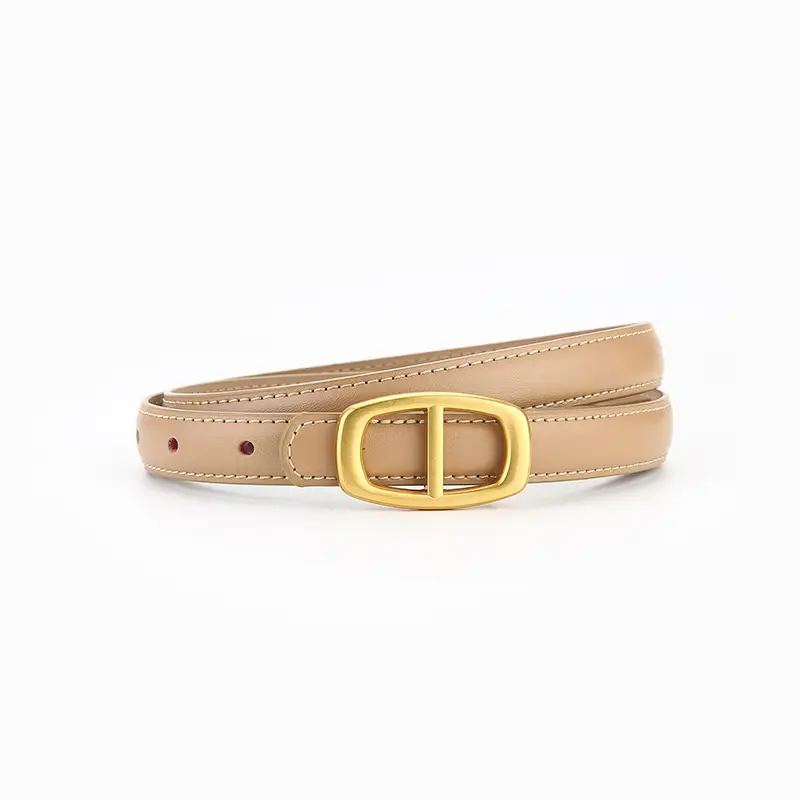 Women's Brown Genuine Leather Belt with Gold Buckle - Image 5