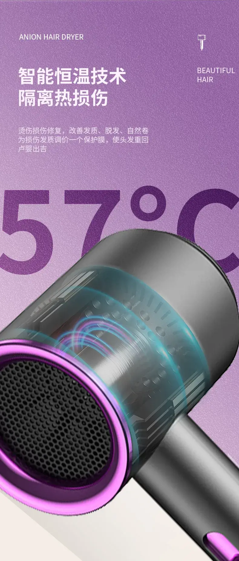 Black Hair Dryer with 800W Negative Ion Technology — feature 3