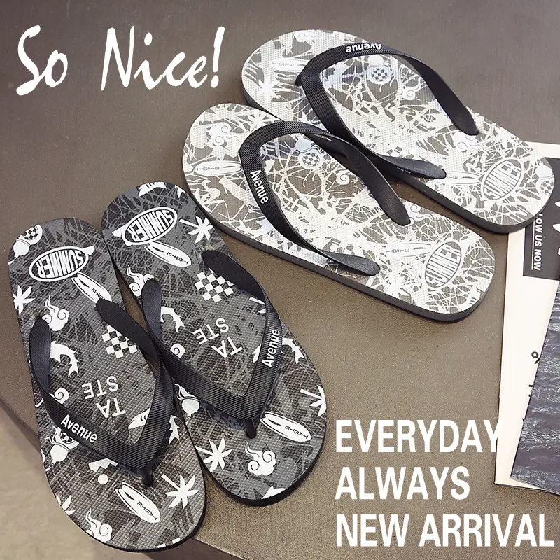 Summer Korean Style Men's Blue Printed Flip Flops - Image 7