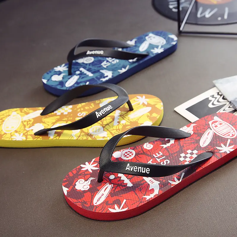Summer Korean Style Men's Blue Printed Flip Flops - Image 8