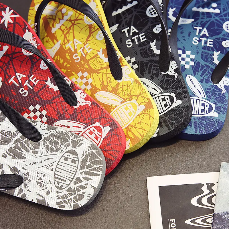 Summer Korean Style Men's Blue Printed Flip Flops - Image 9