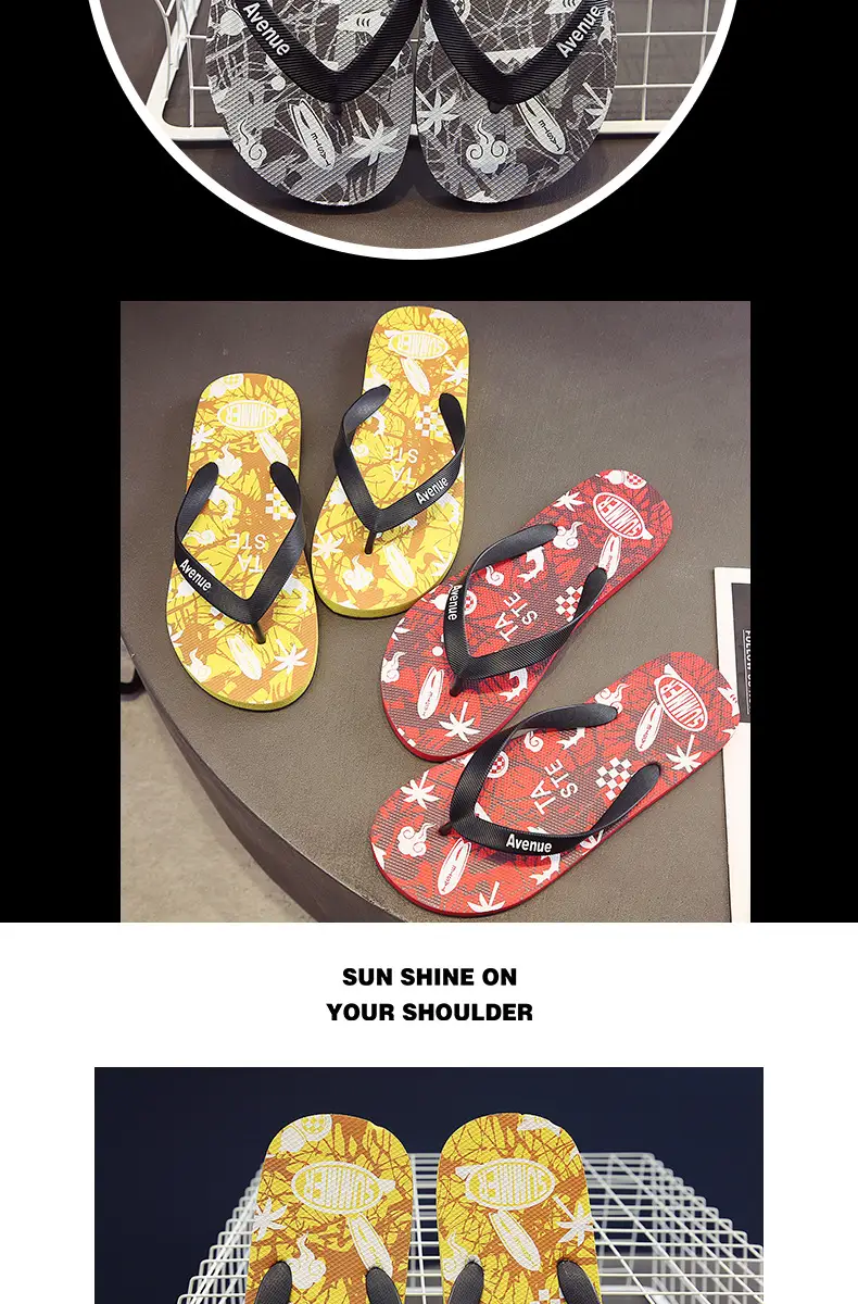Summer Korean Style Men's Blue Printed Flip Flops — feature 10