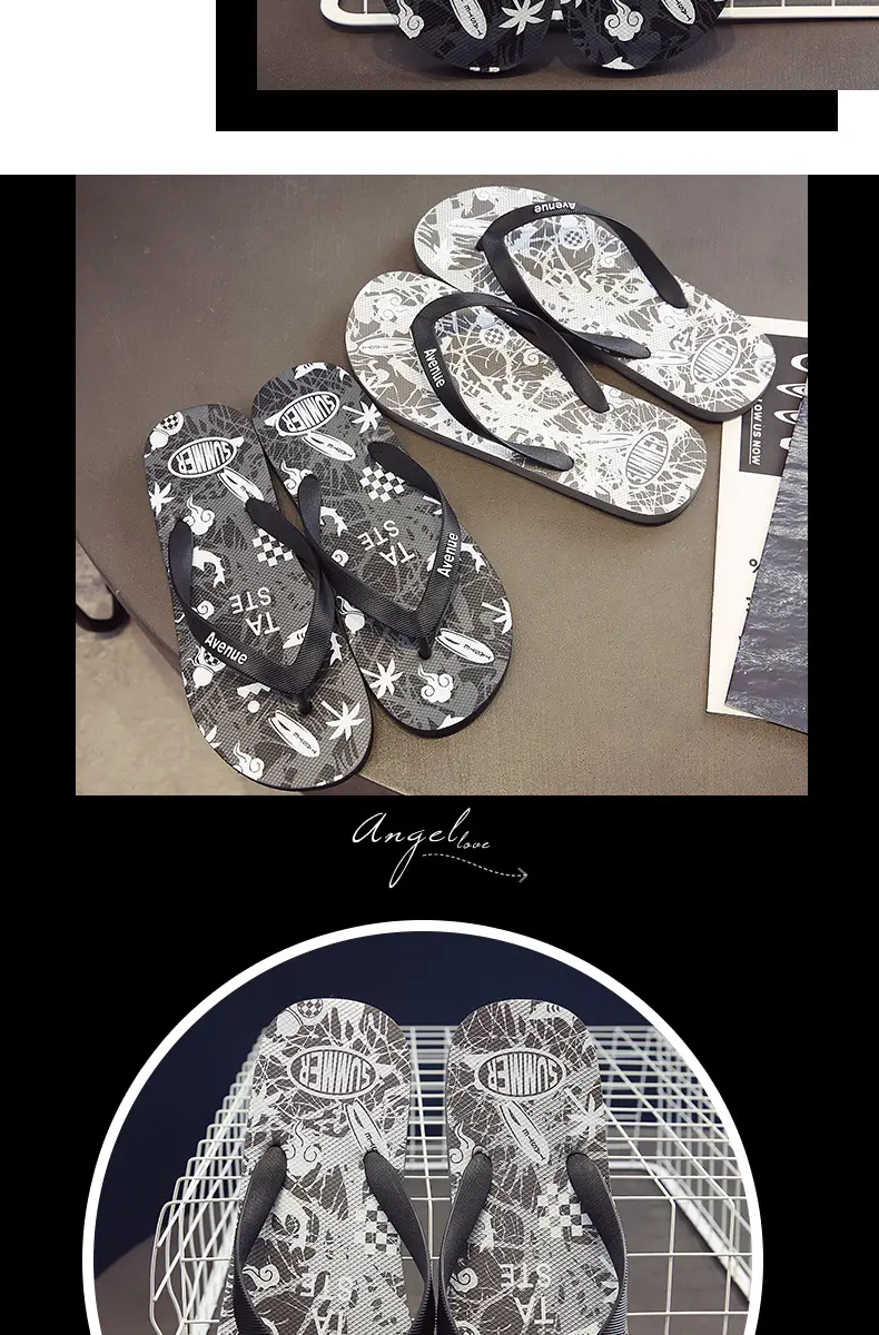 Summer Korean Style Men's Blue Printed Flip Flops — feature 9